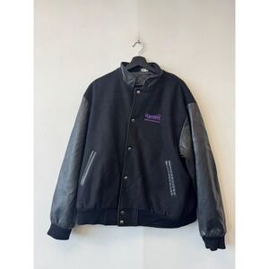 VTG Harrah's St Louis Jacket Mens Large Black Wool Leather Varsity Bomber Casino